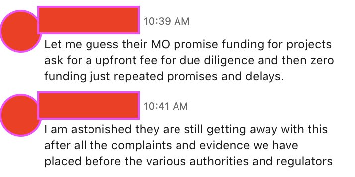 Complaint against the Corinth Group / Martin Model — Complainant describing the pattern independently — “promise funding… upfront fee for due d