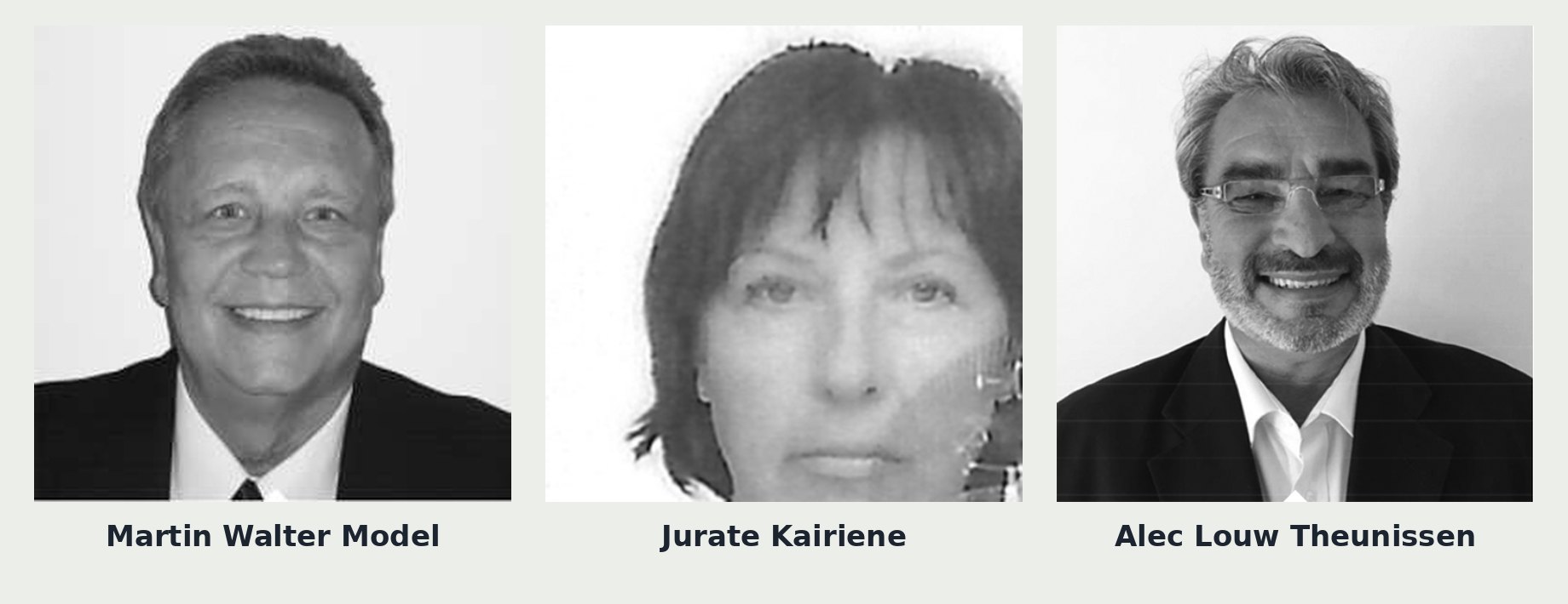 Martin Walter Model, Jurate Kairiene and Alec Louw Theunissen of the Corinth Group of Switzerland