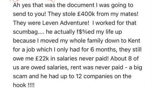 Complaint against the Corinth Group / Martin Model — Former employee, message forwarded to this investigation (2026) — “they still owe me £22k